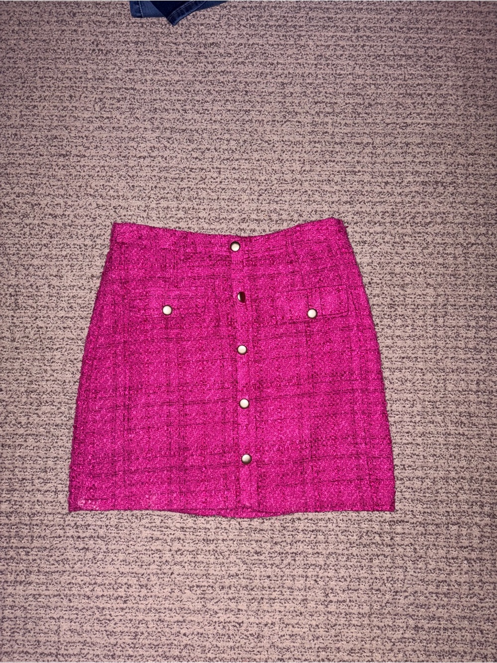 Nine West Pink Tweed Button Front Mini Skirt Size L NWOT